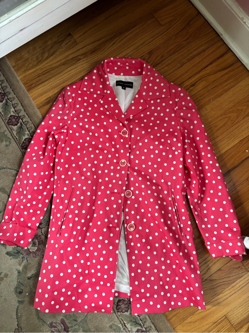 Hot Pink Polka Dot Women’s Vintage Rain/Trench Coat Size 8/Medium